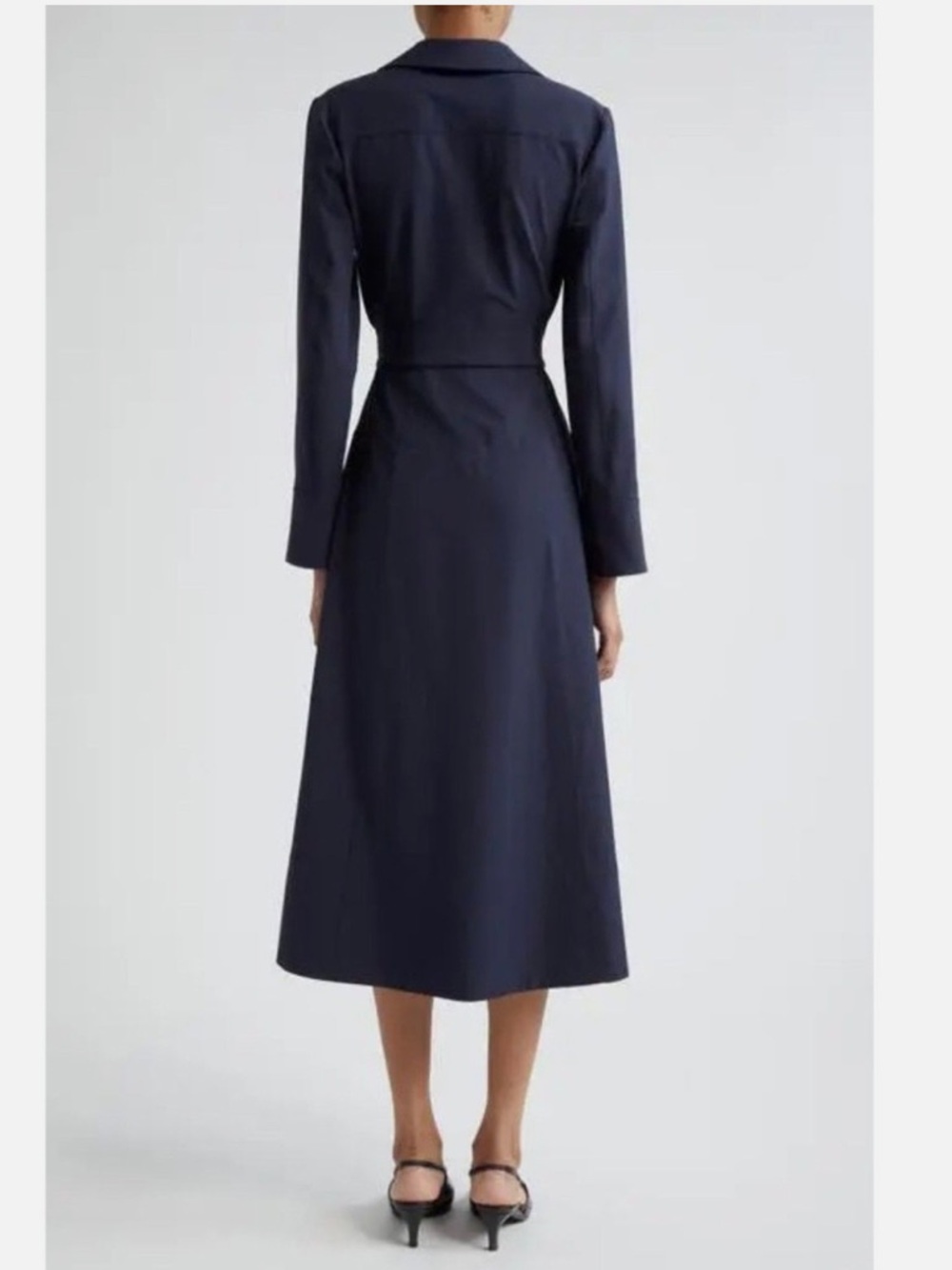 CINQ à SEPT   Kyla Long Sleeve Belted Midi Button Down Shirt Dress in Navy - Picture 2 of 8